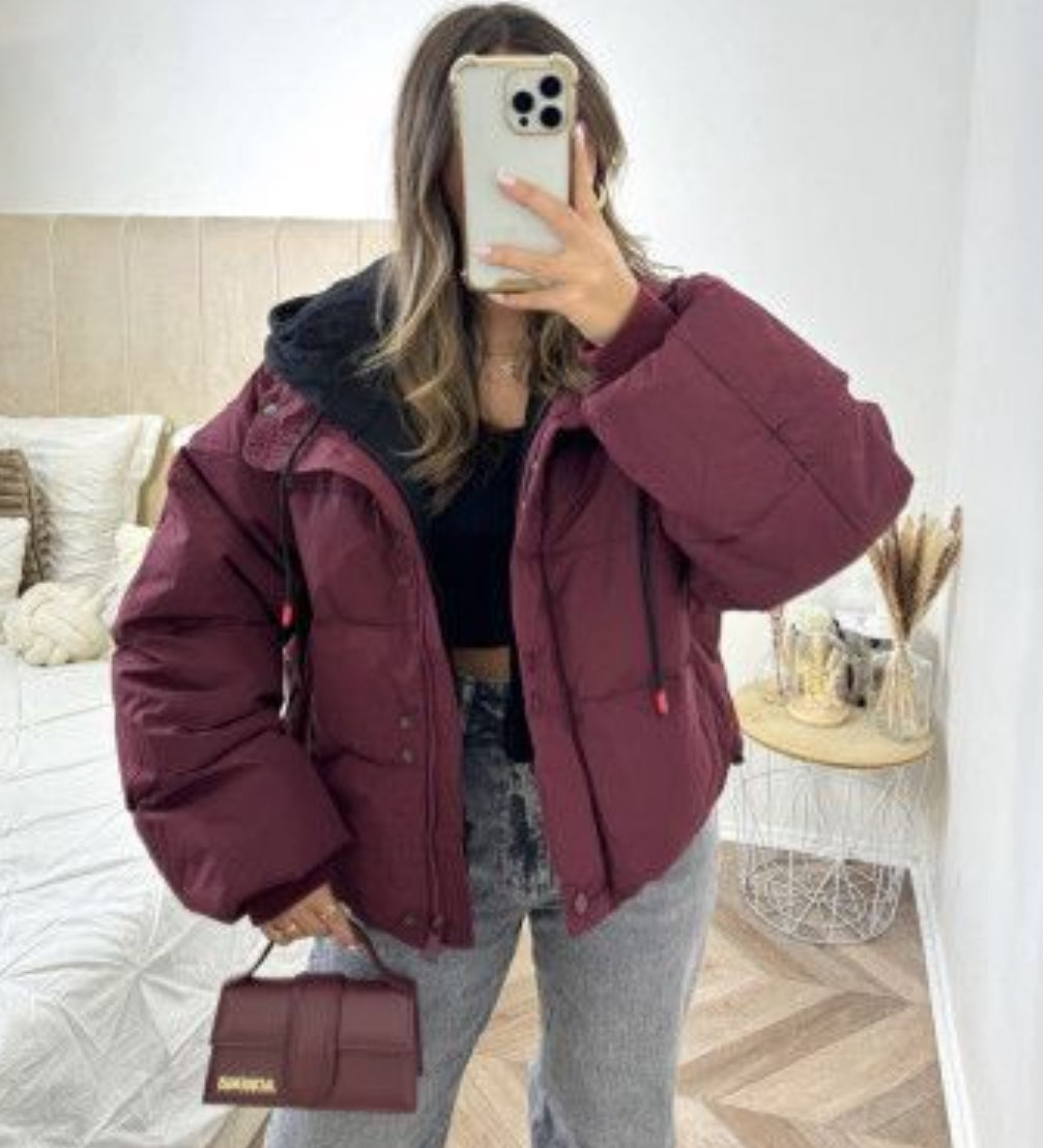 Winterjas bordeaux/zwart
