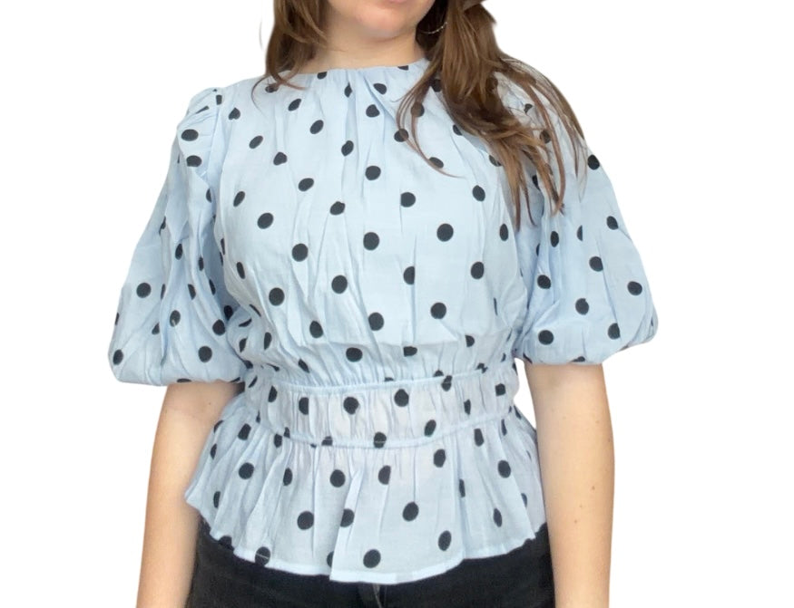 Lichtblauwe Top met Stippenprint