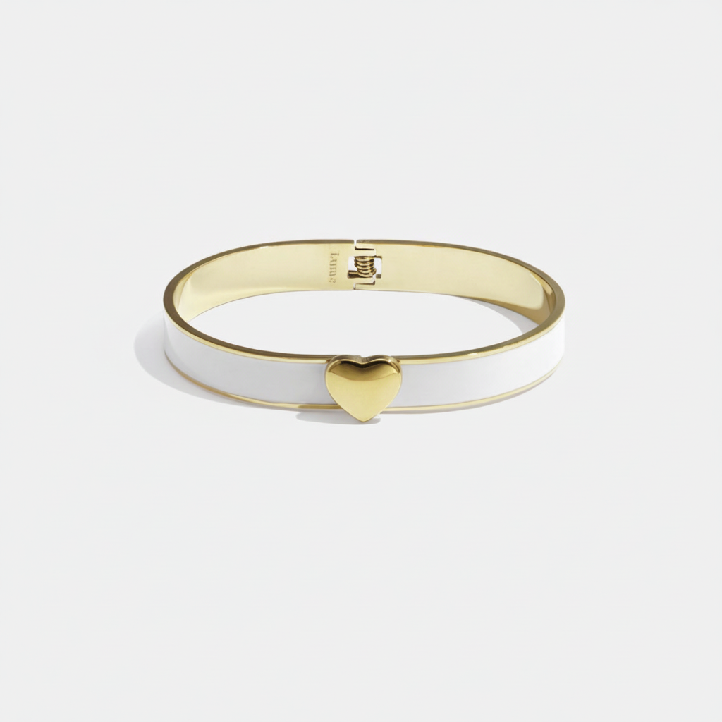 Witte bangle armband met gouden hart