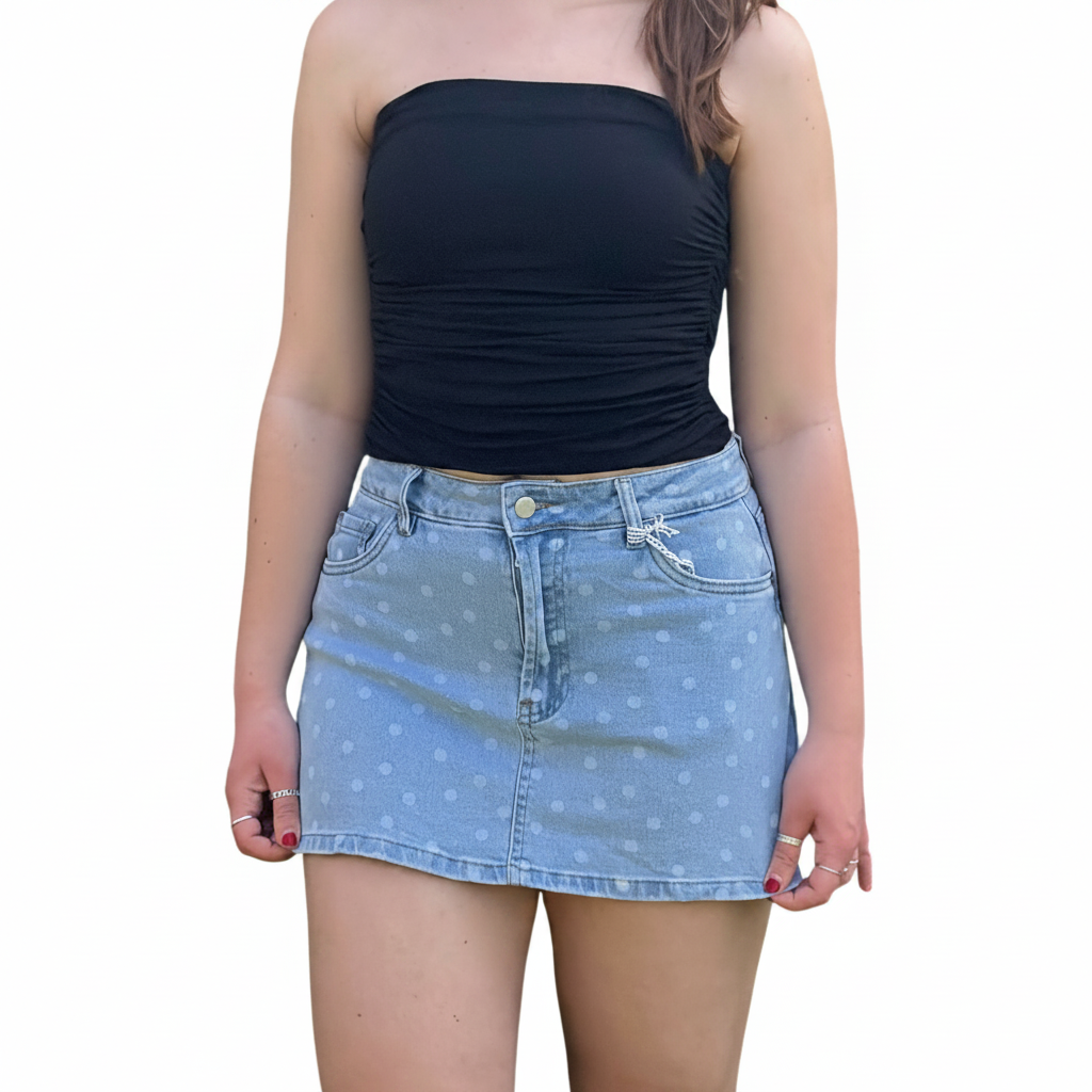 Polka Dot Denim Skort – Lichtblauw vierkant