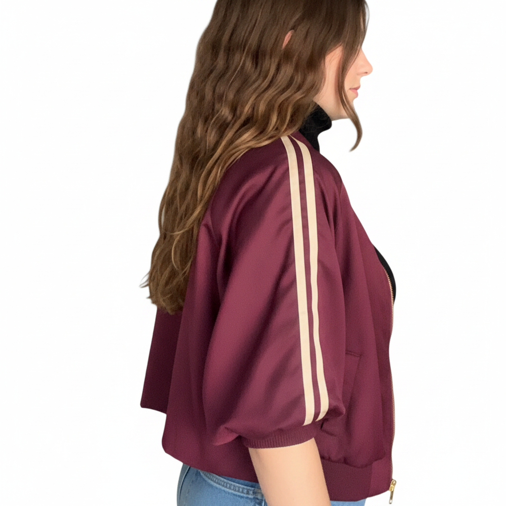 Bordeaux cropped bomber jacket achterkant