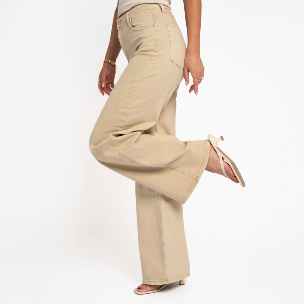 Wide leg broek beige - detail
