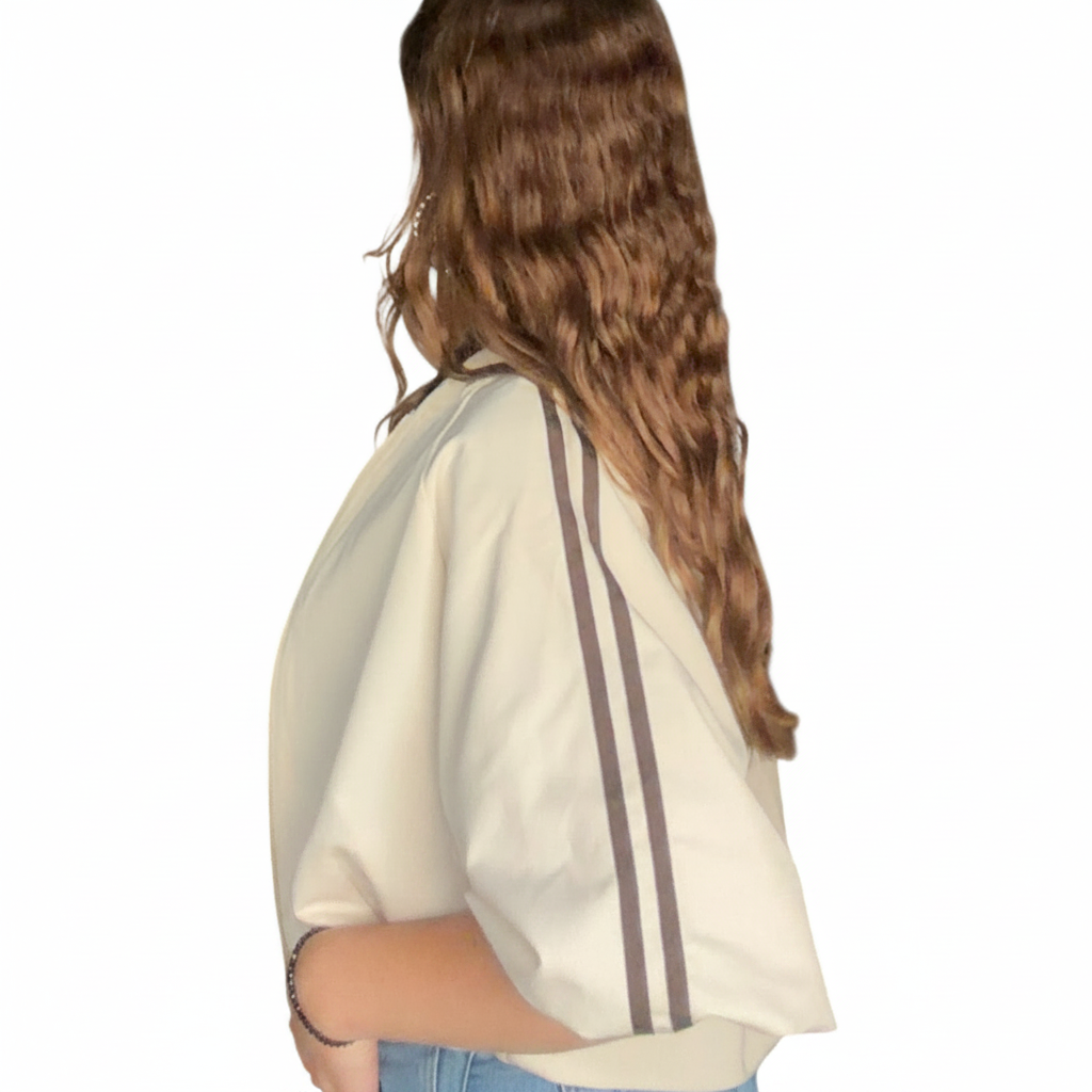 Cropped Zip Jacket Beige - zijkant