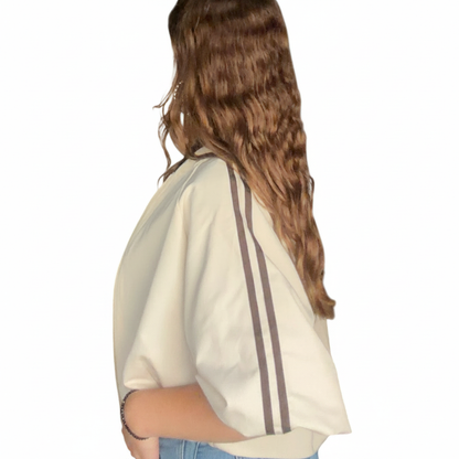 Cropped Zip Jacket Beige - zijkant