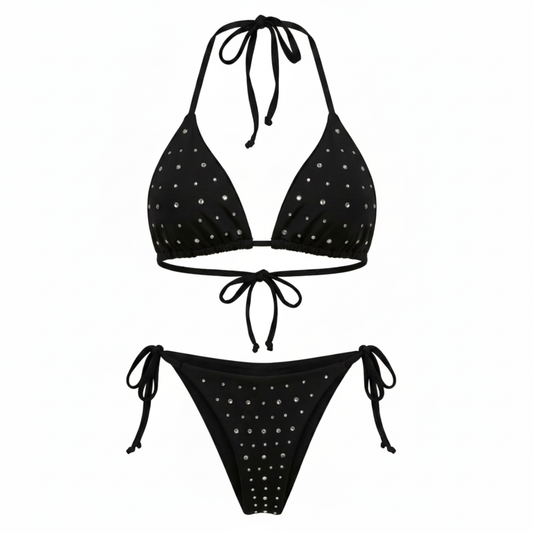 Zwarte rhinestone triangle bikini – vierkante productfoto