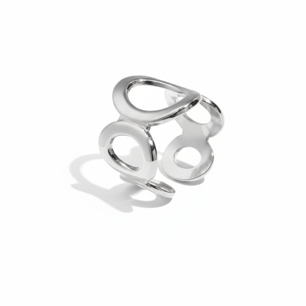 Zilveren abstracte ring met organische vormen