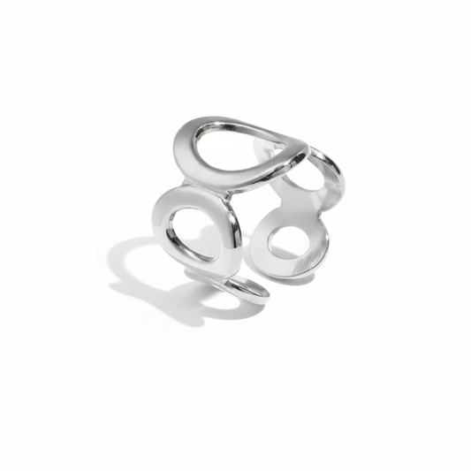 Zilveren abstracte ring met organische vormen