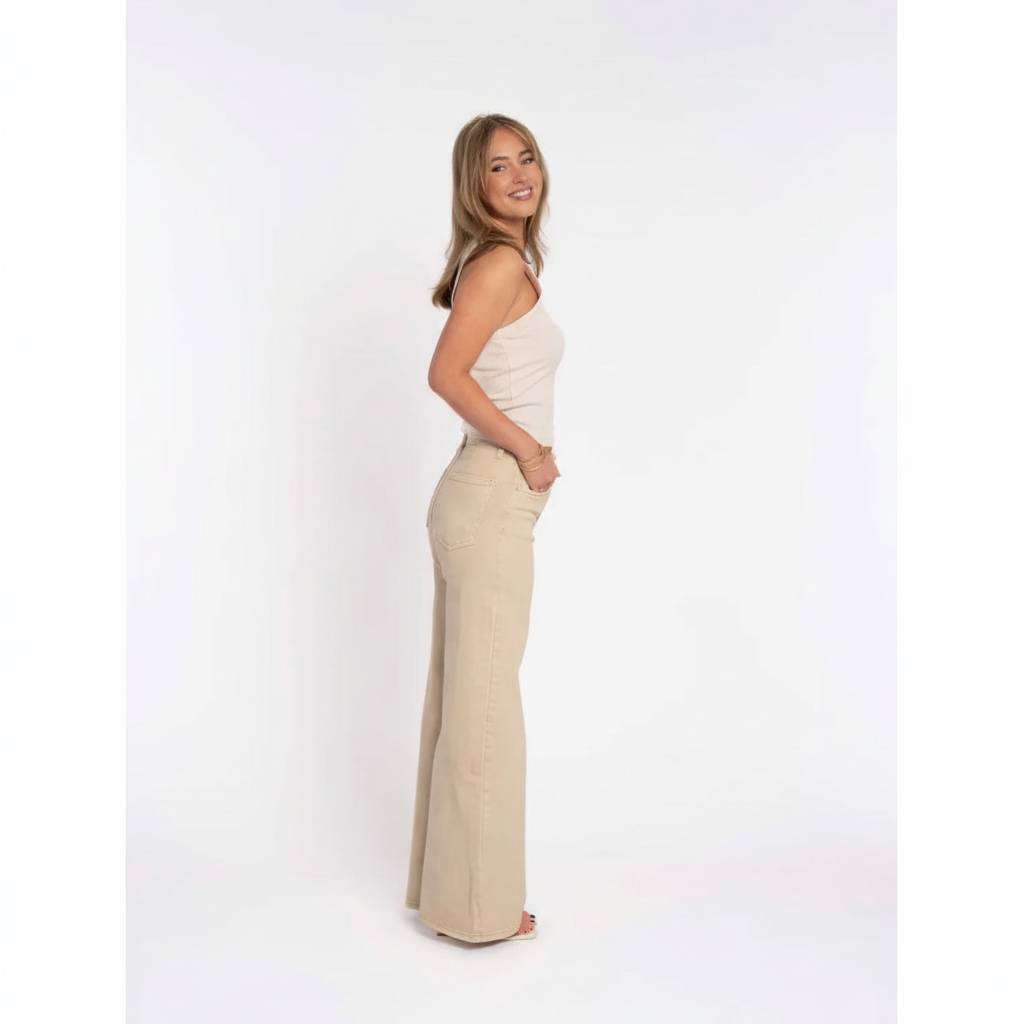 Wide leg broek beige - zijaanzicht