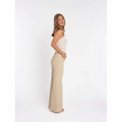 Wide leg broek beige - zijaanzicht