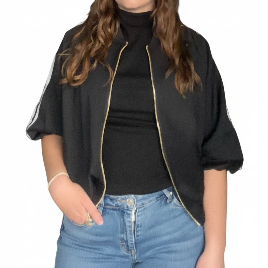 Cropped zip jacket zwart - voorkant