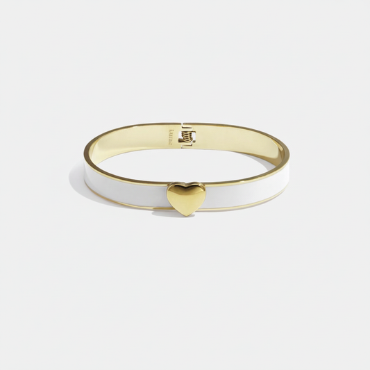 Witte bangle armband met gouden hart