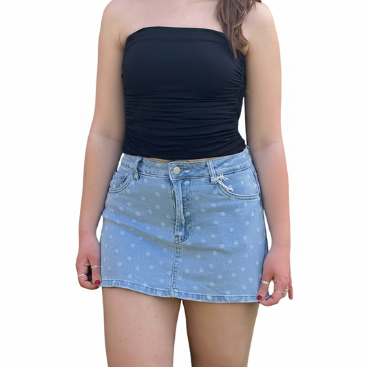 Polka Dot Denim Skort – Lichtblauw vierkant