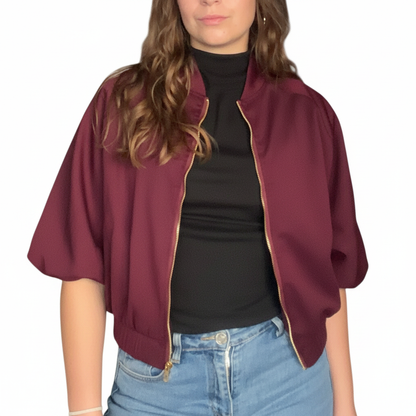 Bordeaux cropped bomber jacket voorkant