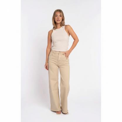 Wide leg broek beige - vooraanzicht