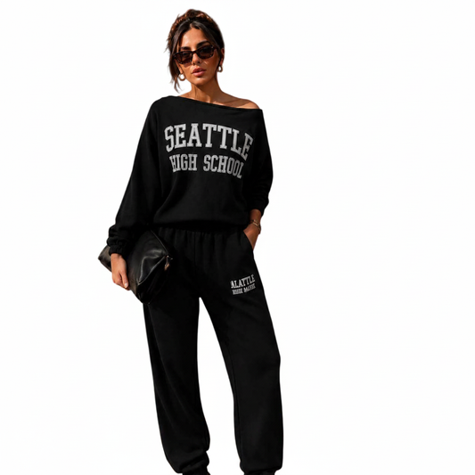 Zwarte Seattle High School two piece set sweater joggingbroek