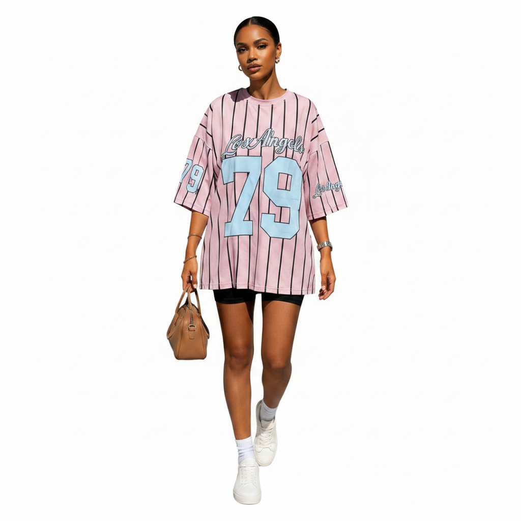 Oversized T-shirt Los Angeles 79 Roze – voorkant