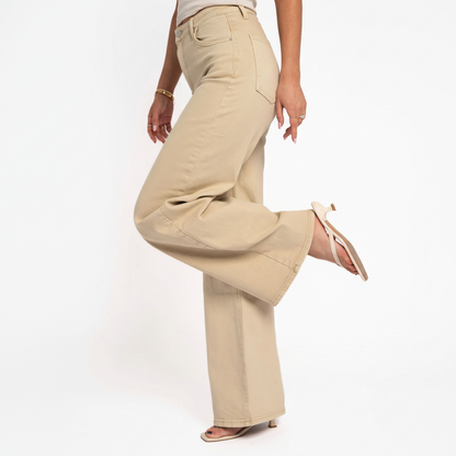 Wide leg broek beige - detail