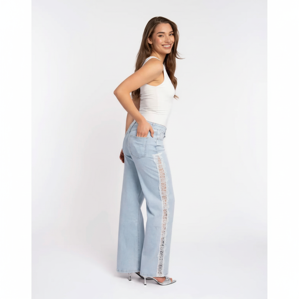 Straight leg jeans met kant detail - achterkant