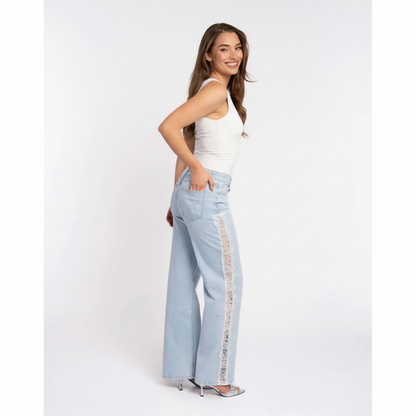 Straight leg jeans met kant detail - achterkant